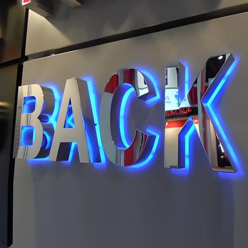 Custom Outdoor Stainless steel backlit LED letter Shop Sign exterior reverse channel letters company logo business Store sign