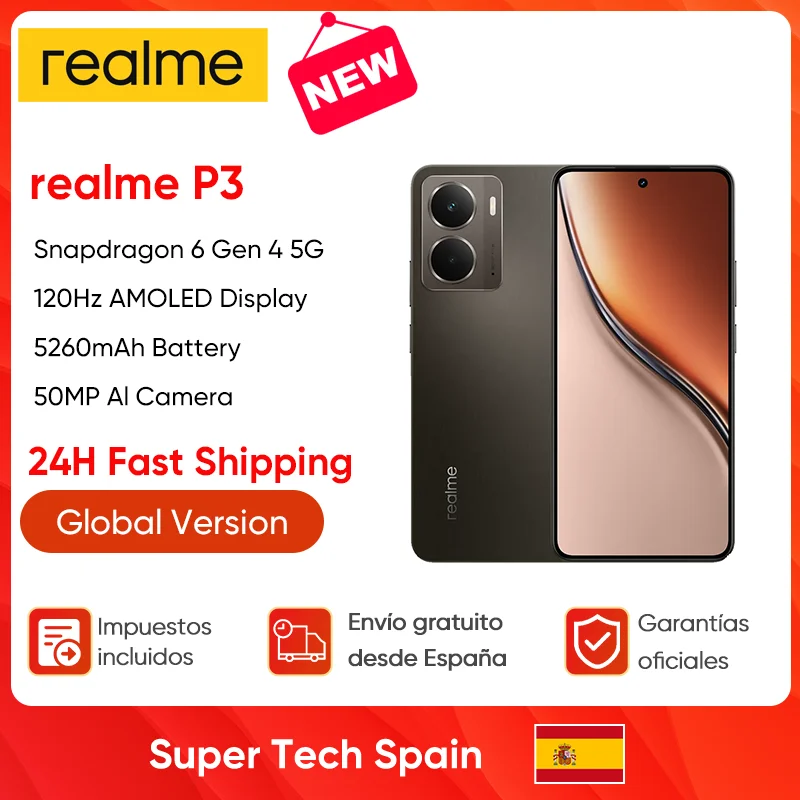 Globale Version realme P3 5G Smartphone Snapdragon 6 Gen 4 120Hz AMOLED Esports Display 50MP AI Kamera 45W Charge 5260mAh Akku IP69 Wasserdichtigkeit