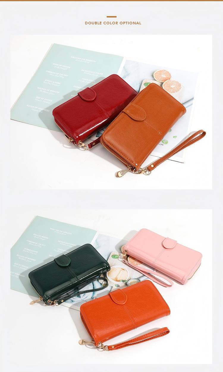 Women's Vintage Oil Wax PU Leather Clutch Wallet Female Large Capacity Phone Purse Ladies Wristband Simple Card Holder Pouch Bag