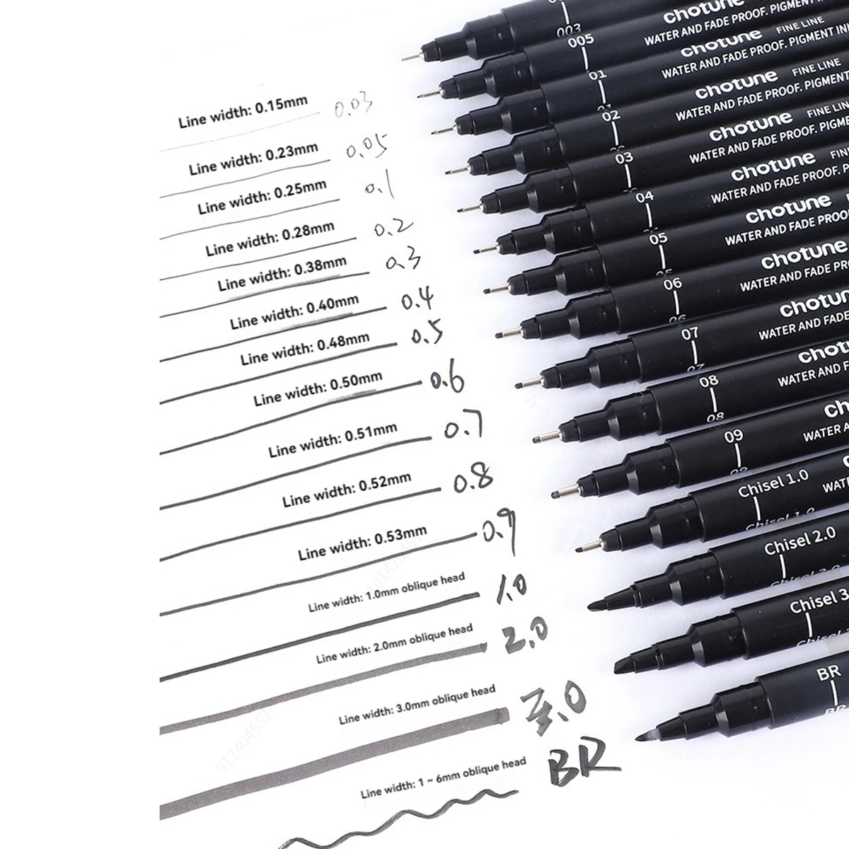 Micro stylos fins noirs, 15 tailles, encre d'archive étanche, marqueurs Manga à pointe Fine pour croquis techniques d'artiste