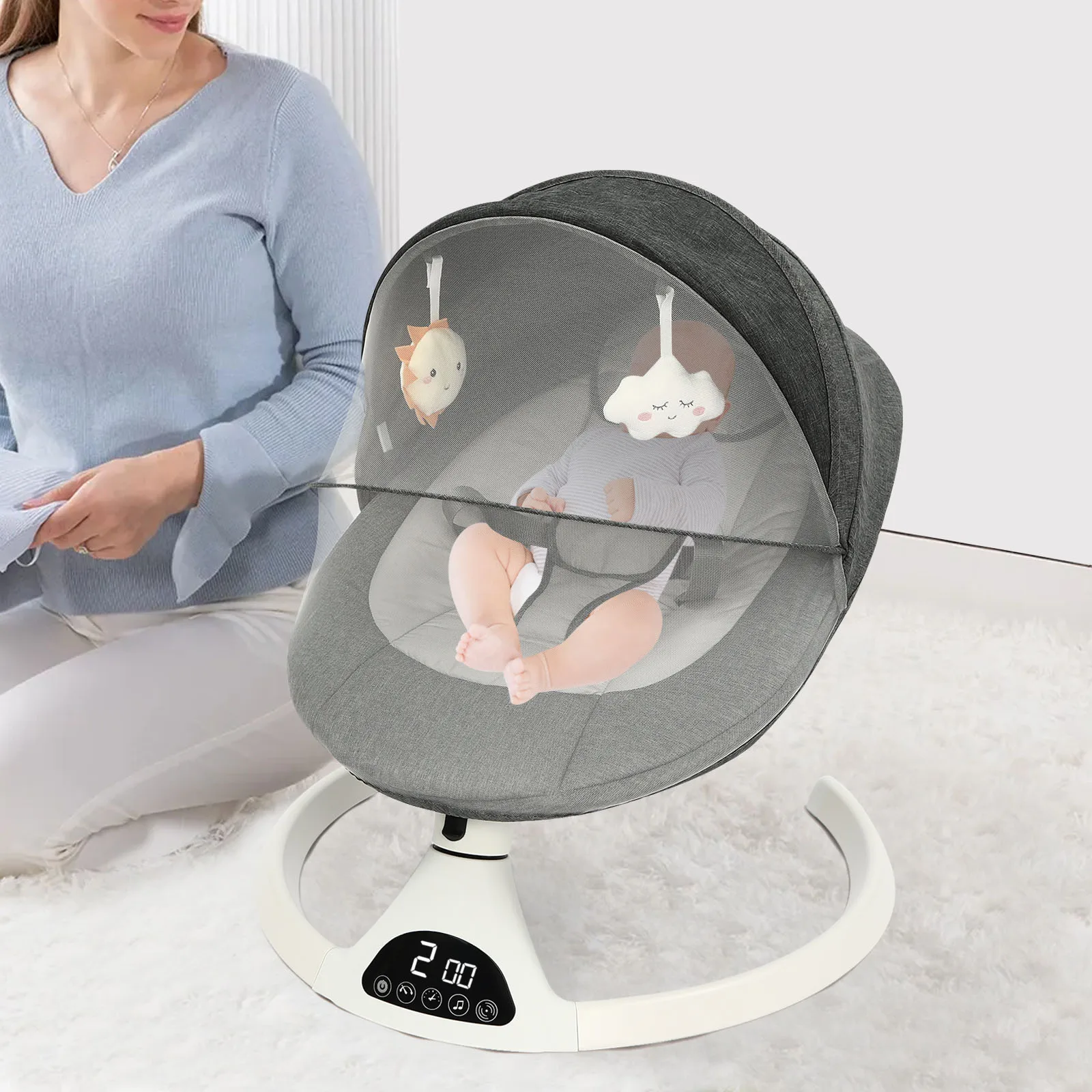 Chaise à bascule électrique pour bébé, videur à bascule pour bébé avec Bluetooth, Version tactile, chaise à bascule pour bébé avec télécommande