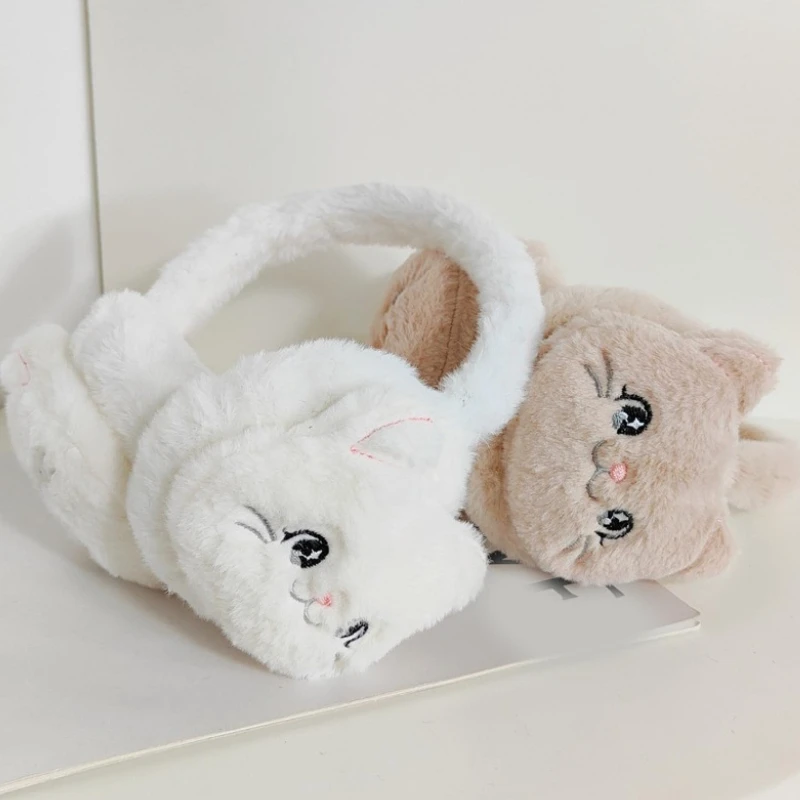 Nuevas orejeras cálidas de invierno con bonitos dibujos de gatos para niños y niñas, orejeras gruesas y suaves de felpa, protección para los oídos, orejeras cálidas