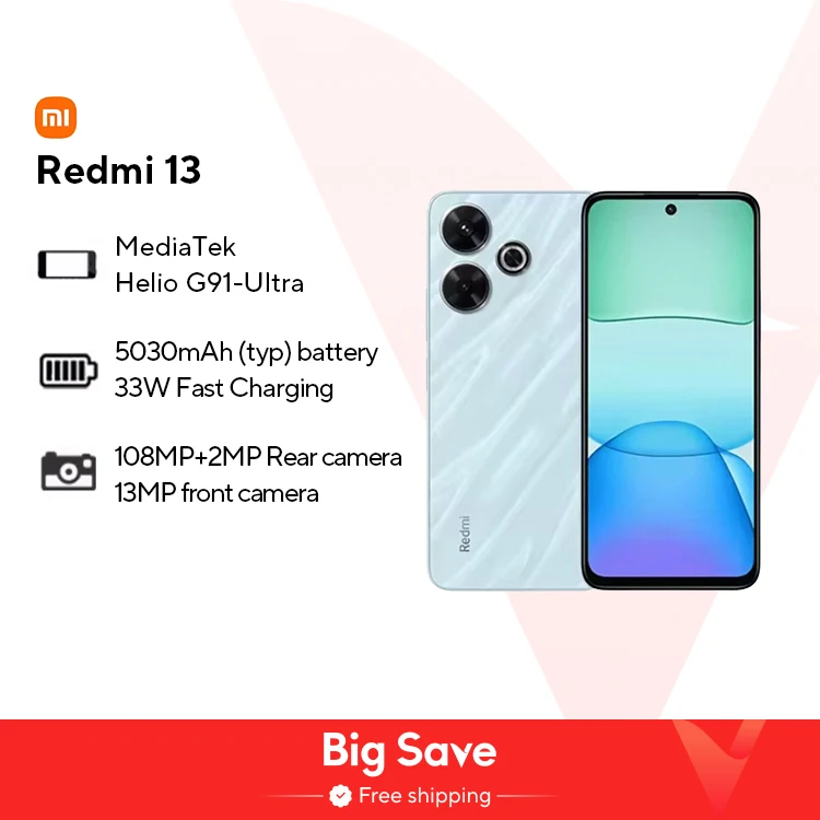 Xiaomi Redmi 13 Smart Phones Mediatek Helio G91-Ultra 108mp 5030Mah Camera 33W Snel Opladen 90Hz Scherm Globale Versie