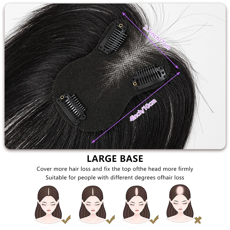 100% cheveux humains 7X10 cm fait à la main dentelle suisse filet à cheveux postiche 3 clips dans l'extension de cheveux avec frange perruque pour les femmes