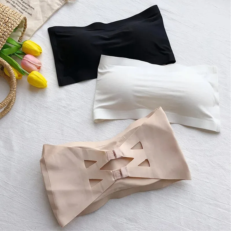 Sujetador bandeau sin tirantes sin costuras para mujer con almohadillas extraíbles – Ropa interior básica de tubo de una pieza