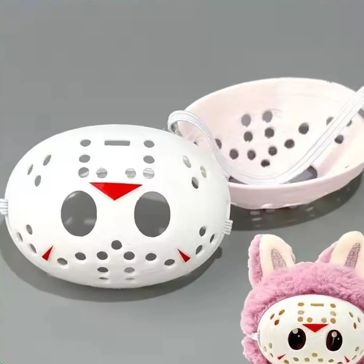 Lalka Labubu z maską 17 cm, urocza V1 V2 V3, akcesoria na Halloween, kolekcjonerskie pluszaki, modna dekoracja domu