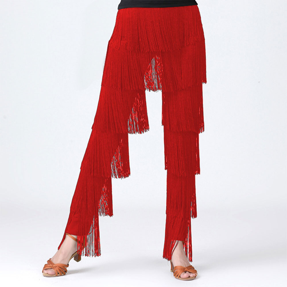 Damen-Tanzbekleidung, elastischer Bund, Quaste, lateinamerikanische Tanzhose, Tango-Cha-Performance-Kostüm, gestufte Hose mit Fransen