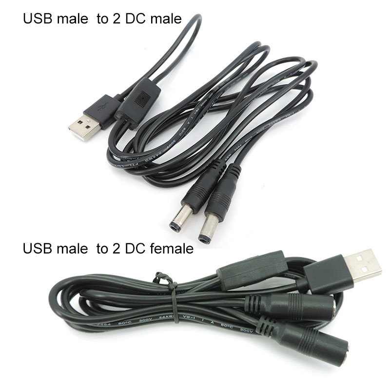 1 メートル USB 2.0 オス - 2 ウェイ DC オスメスオススプリッタケーブル 22awg 3A プラグ 5.5 × 2.5 ミリメートル電源コードアダプタコネクタストリップ W1