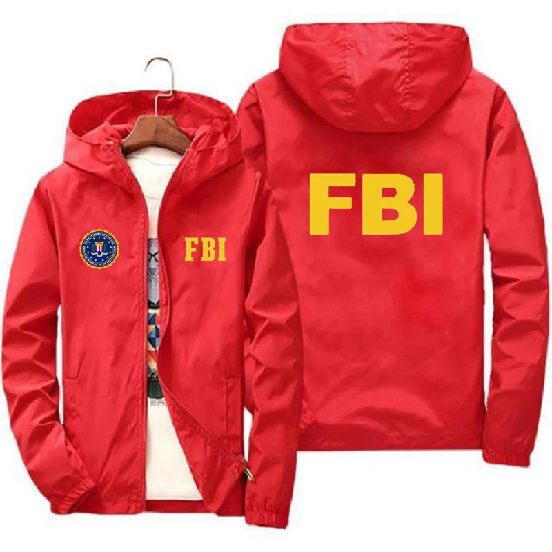 2024 新しいメンズジャケット高品質 FBI プリントアウトドアスポーツジャケット春フード付き防風ファッションカジュアルブランドスポーツジャケット