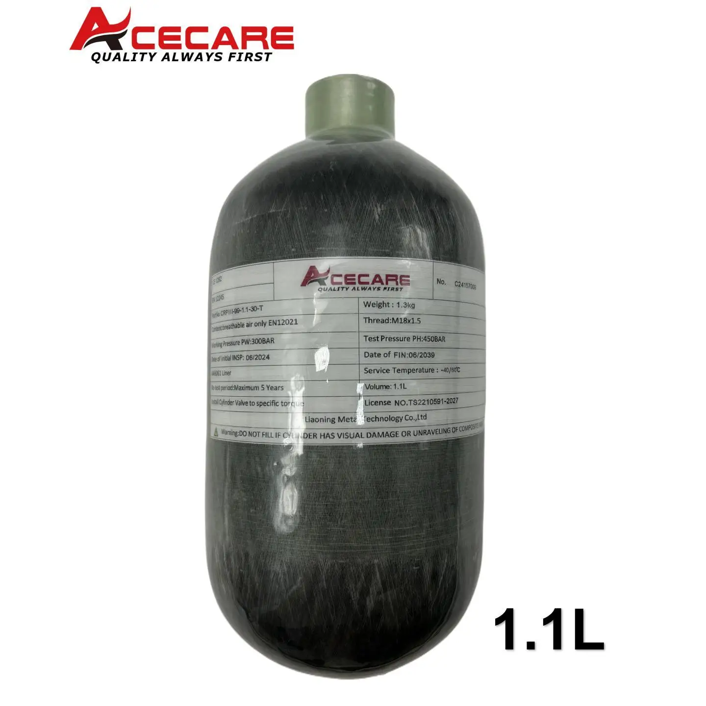 Acecare 1.1L Mini cilindro de fibra de carbono 4500Psi 300Bar con válvula reguladora botella de aire comprimido tanque HPA para buceo