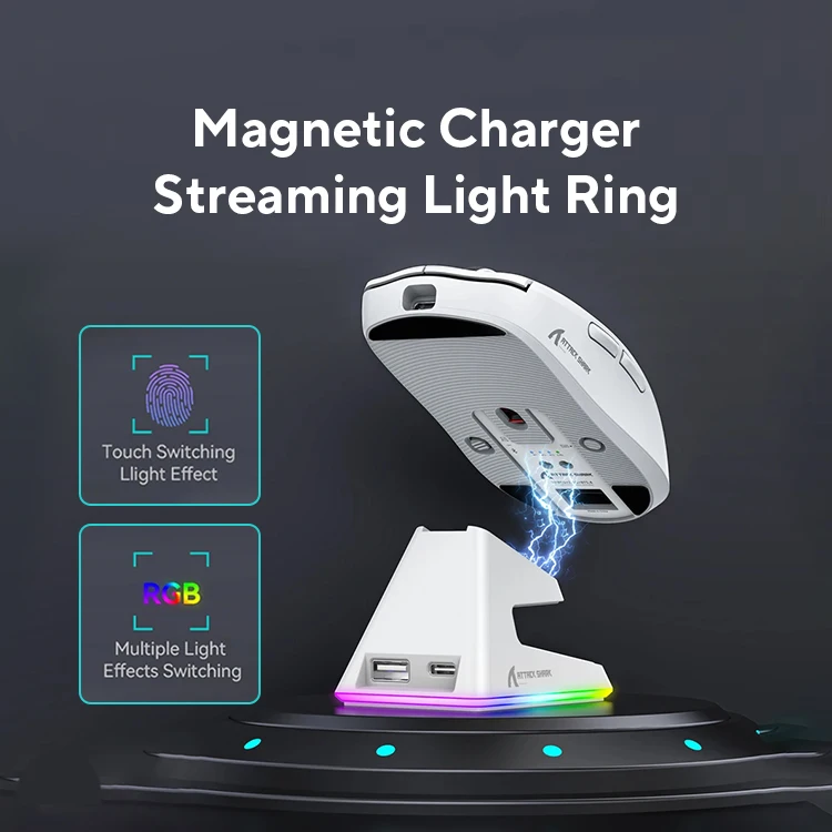 Ratón inalámbrico ligero para juegos X6 con 3 modos con cable 2,4G BT5.2 hasta 26K DPI RGB Base de carga con retroiluminación para ordenador portátil Deskbtop