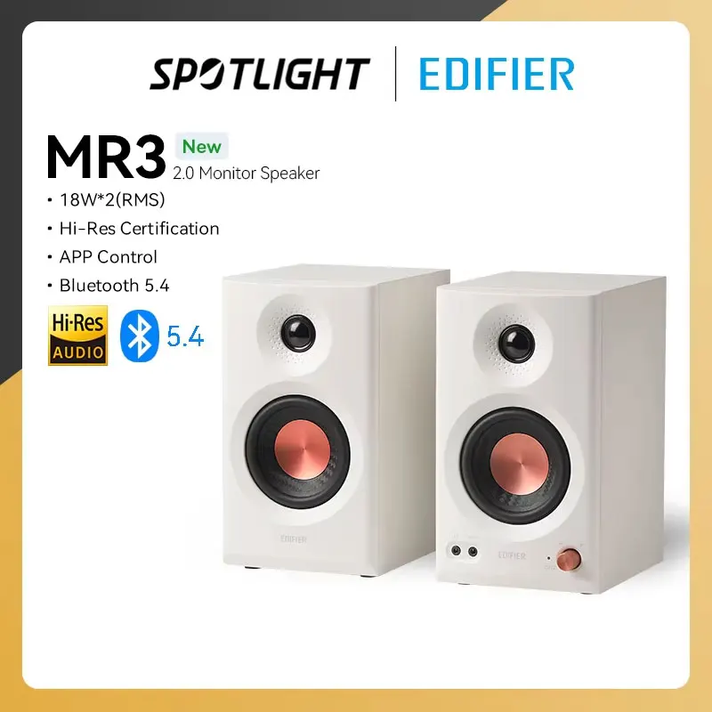 Мониторная акустическая система Edifier MR3 2,0, аудиосистема высокого разрешения, Bluetooth V5.4, сбалансированные входы TRS RCA AUX, настройка компенсации комнаты EQ