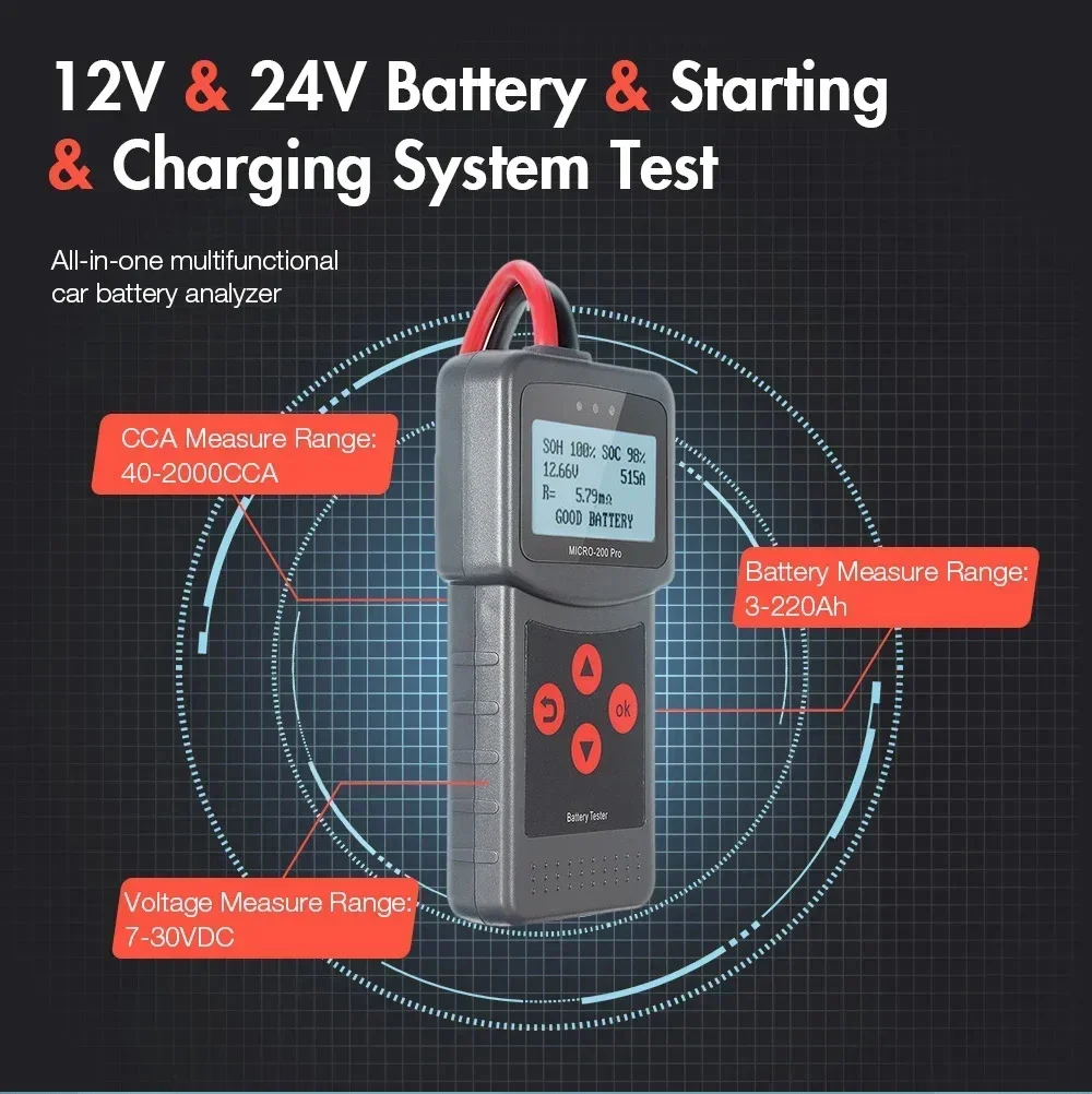 Lancol Micro200Pro 12v แบตเตอรี่เครื่องทดสอบความจุรถเครื่องทดสอบแบตเตอรี่สําหรับโรงรถ Workshop เครื่องมืออัตโนมัติ Mechanical