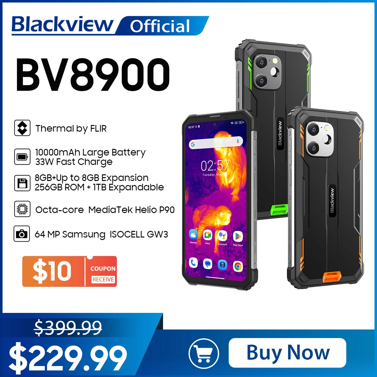 [World Premeire] Máquina robusta Blackview BV8900 Android 13, 6,5 ''1080*2400 16GB 256GB, Helio P90 Octa Core, térmica por FLIR ®