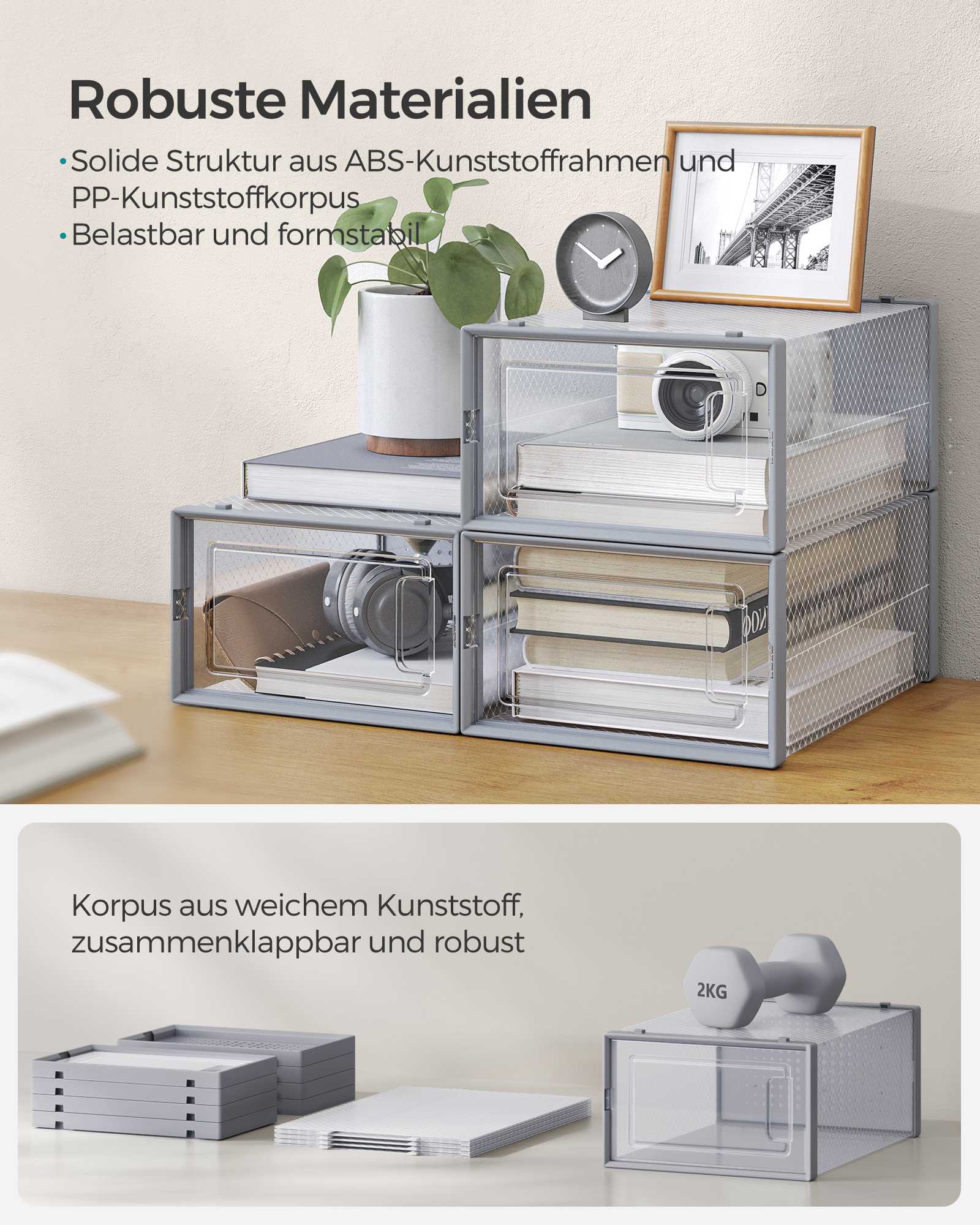 SONGMICS Schuhbox 18er Set, Schuh-Organizer aus Kunststoff, für Schuhe bis Größe 44