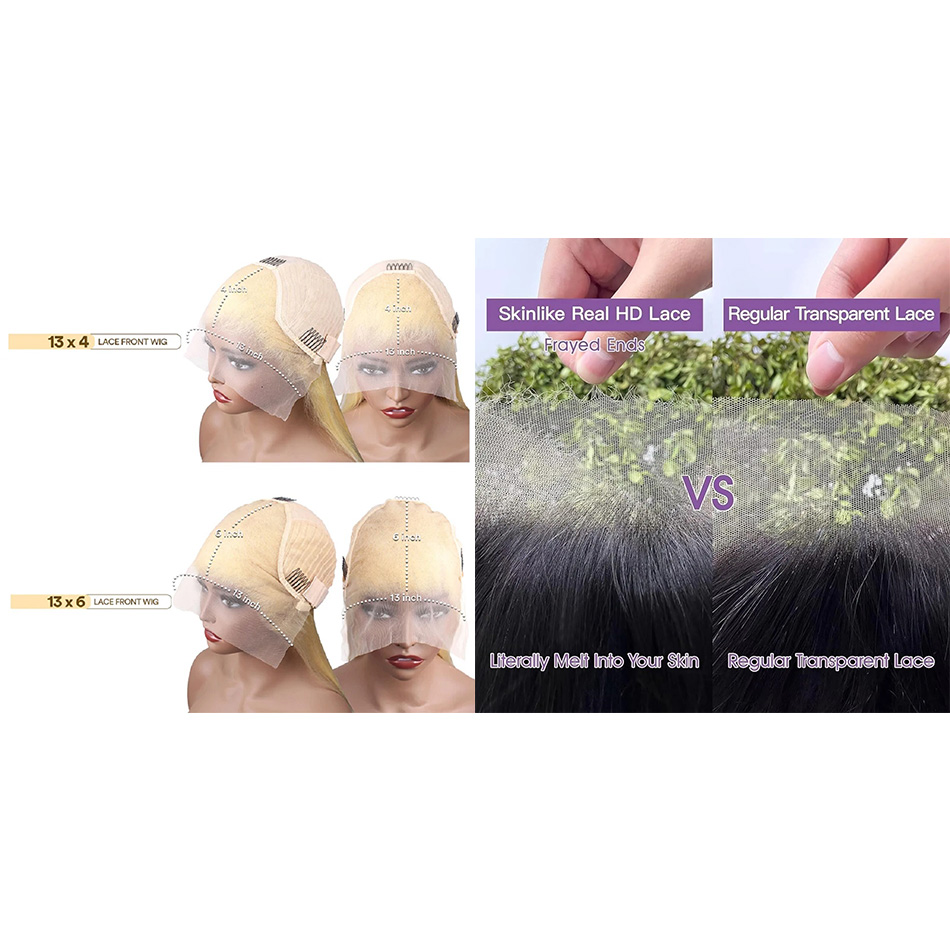 613 금발 100% 풀 브라질 바디 웨이브 HD 투명 레이스 정면 인모 가발, 여성용 미리 뽑은 가발, 30 인치, 40 인치, 13x4