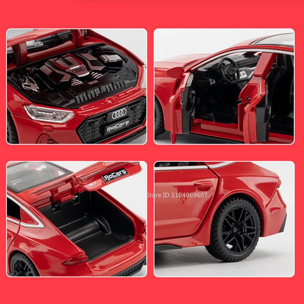 1:32 Audi RS7 Sportback Model Speelgoedauto's Legering Diecast 6 Deuren Geopend met Pull Back Rubberen Banden Ornament Voertuig Speelgoed Geschenken