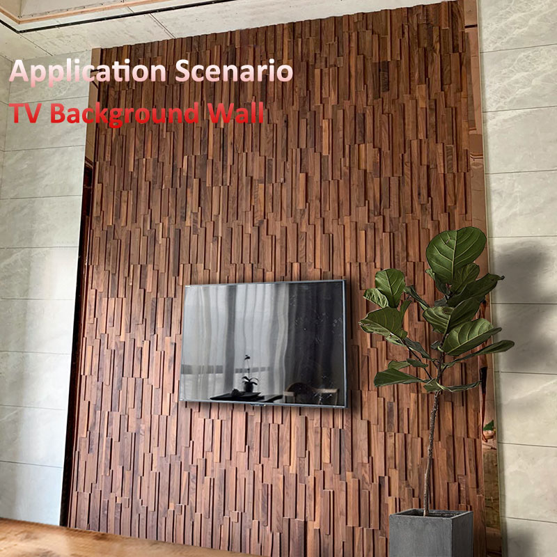 天然の黒いクルミ材の音響パネル,木製モザイクタイル,室内装飾,大型,80x20cm,1箱あたり4個