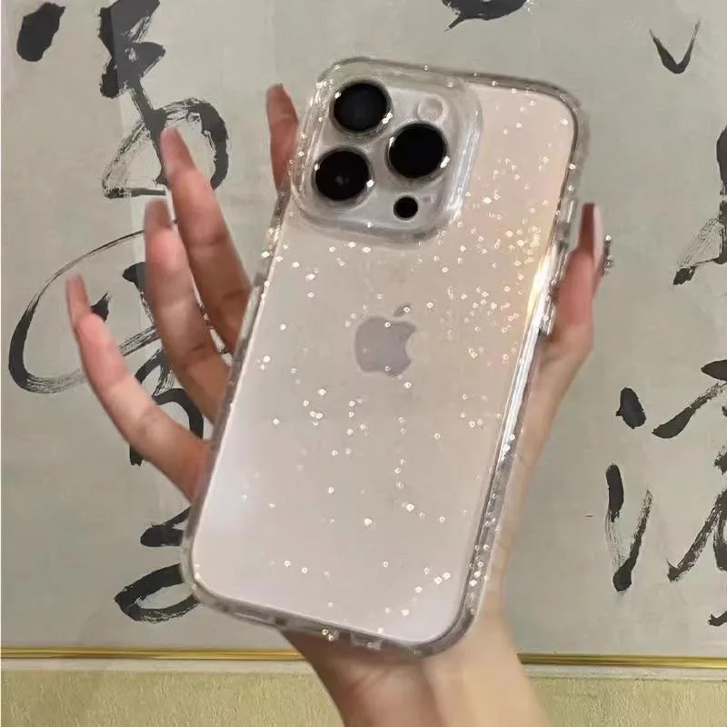 Custodia per telefono trasparente con glitter bling di lusso per iPhone 16 15 14 13 12 11 Pro Max Plus Mini copertura paraurti morbida in silicone trasparente