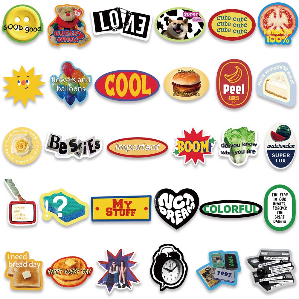 60PCS Cool Ins Style Simple Retro Label Sticker Aesthetic Decal for Diary Fridge Notebook Phone Waterproof Bottle Sticker