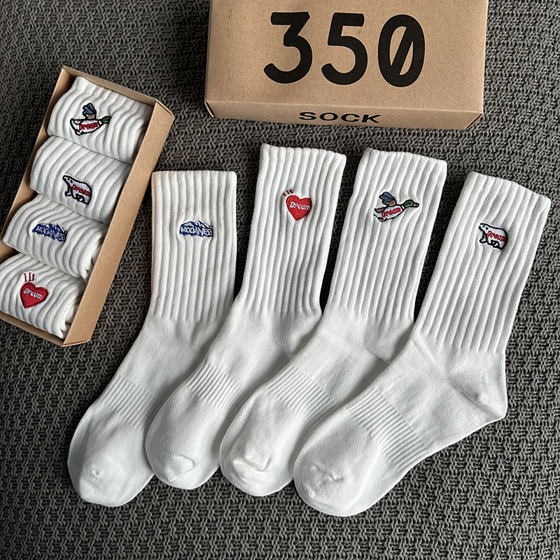 4 пары/коробка, мужские носки с вышивкой