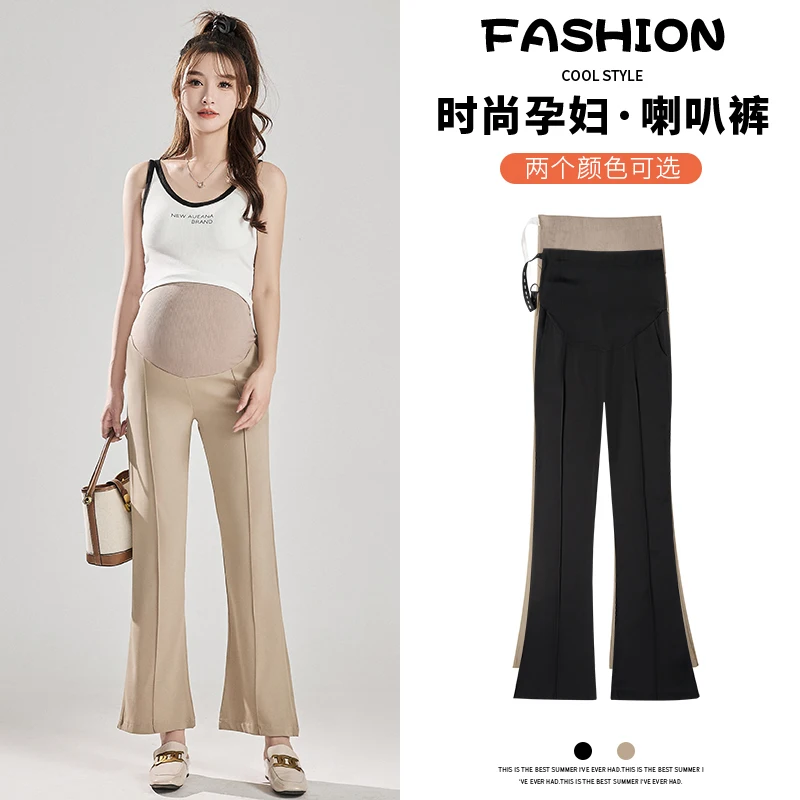 Pantalones recortados de corte de botas para mujeres embarazadas, ropa de embarazo, corte de botas, suave, caída, moda de primavera y verano