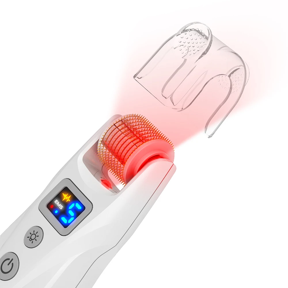 Hello Face G5 EMS Titanium Derma Roller 540 Needle Rejuvenate Collagen Micro current Vibration LED Device with 2PCS Roller Head
