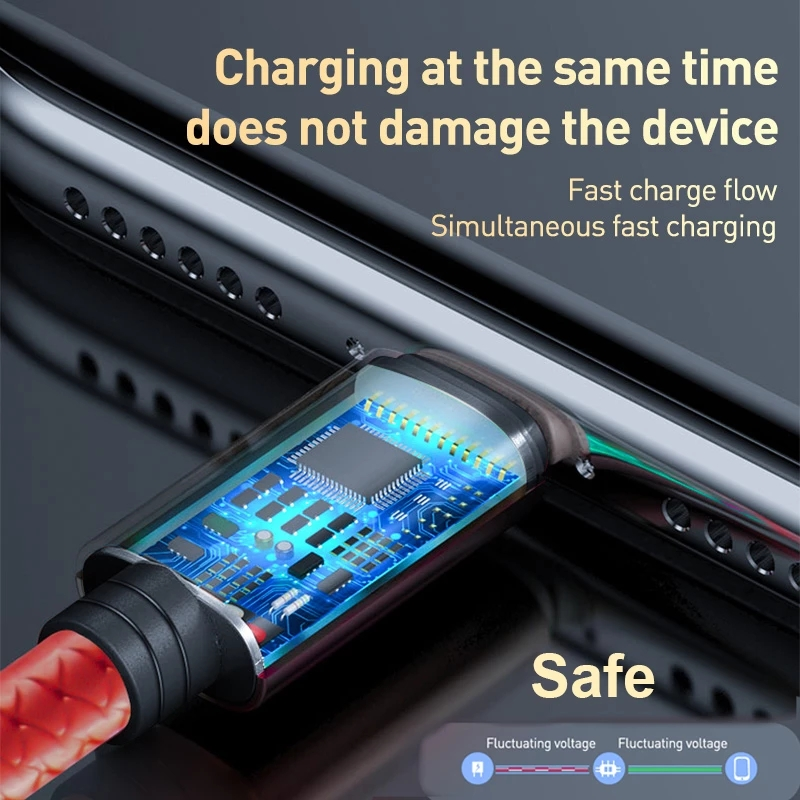 USB-зарядное устройство 3 в 1, кабель для быстрой зарядки типа C, мульти-кабель для зарядного устройства Micro IOS для iPhone, Huawei, Samsung, нейлоновый плетеный шнур