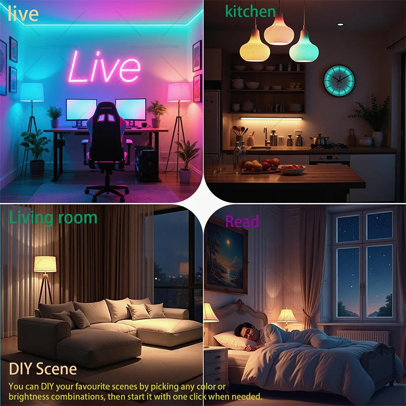 Żarówka LED Tuya Smart E27, Bluetooth RGB+CW+WW z timerem i sterowaniem grupowym, AC 86-256V 15W do oświetlenia wnętrz w sypialni