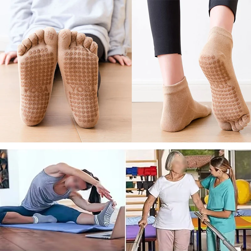 Damen Pilates Socken Rutschfeste Silikon Fünf Finger Yoga Socken Schnell trocknende Baumwolle Damen Ballett Elastische Fitness Socken