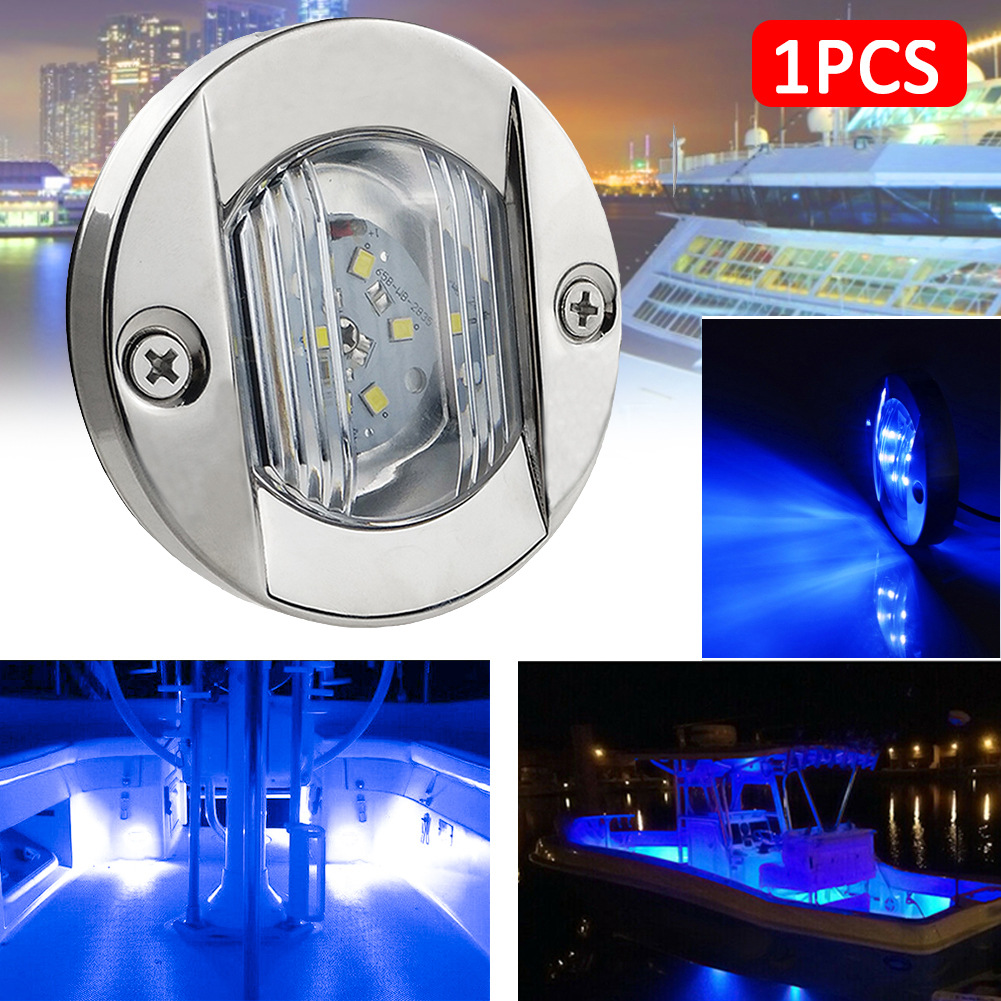 1-4pcs azul + branco barco marinho LED deck luzes de cortesia lâmpada de popa à prova d'água