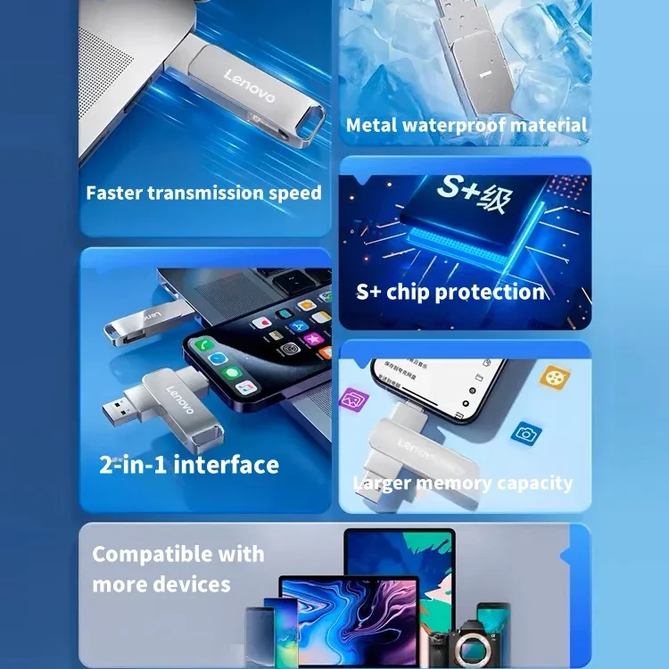 Lenovo 64TB USB 3.0 Flash Drive U Disk Type-C Interface High Speed Transfer 16TB 8TB Large Capacity Metal Pendrive Memoria Stick