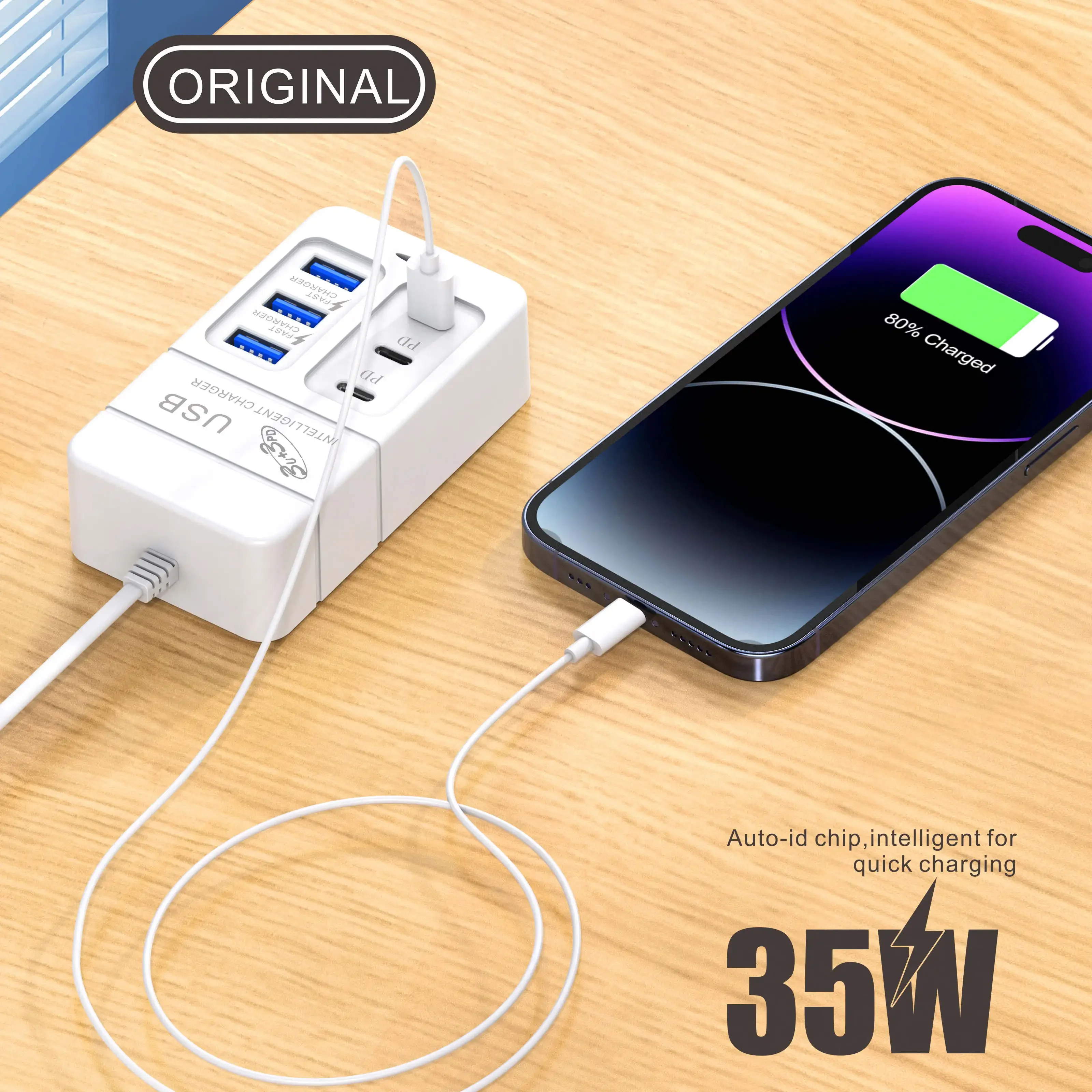 6 ポート急速充電器マルチポート USB 充電器 35 ワット PD タイプ C 急速充電壁の充電器 USB ハブアダプタ携帯電話 EU US プラグ