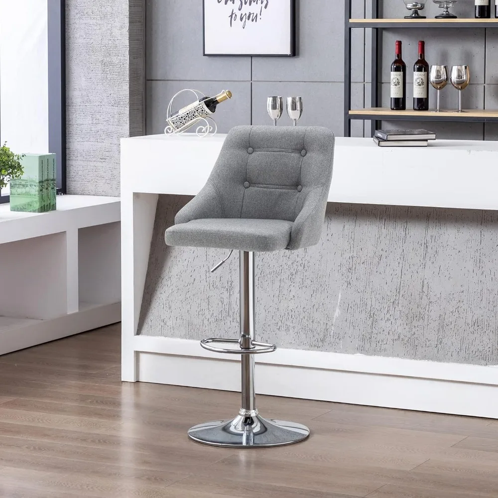 Brage Living Swivel Bar Stool with Back, Adjustable Fabric Tufted Barstool, Upholstered Counter Height Airlift Bar Chair for Kit