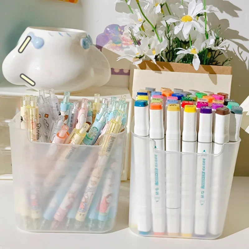 Große Kapazität Kunststoff Stift Halter Desktop Lagerung Schreibtisch Veranstalter Bleistift Display Tasse Einfache Schreibwaren Box Büro Zubehör