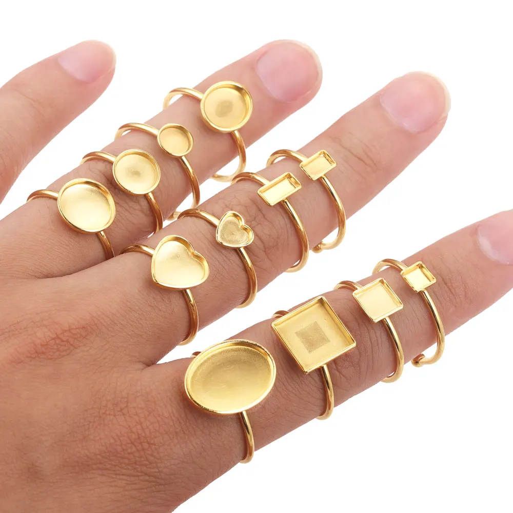 10 Uds. Ajustes de anillo abierto de acero inoxidable ajustables Base en blanco bisel cabujones anillos para fabricación de joyería DIY anillo de dedo en blanco