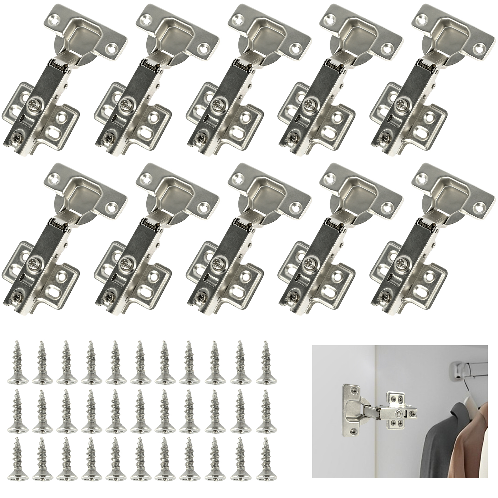 10/20Pcs Door Hinge Stainless Steel Cabinet Door Hinges Hydraulic Damper Buffer Soft Close Quiet Wardrobe Door Concealed Hinges