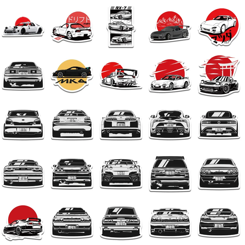 50 pçs japão jdm carro de corrida anime graffiti adesivo portátil motocicleta carro skate decalque à prova dwaterproof água crianças brinquedo presente adesivo