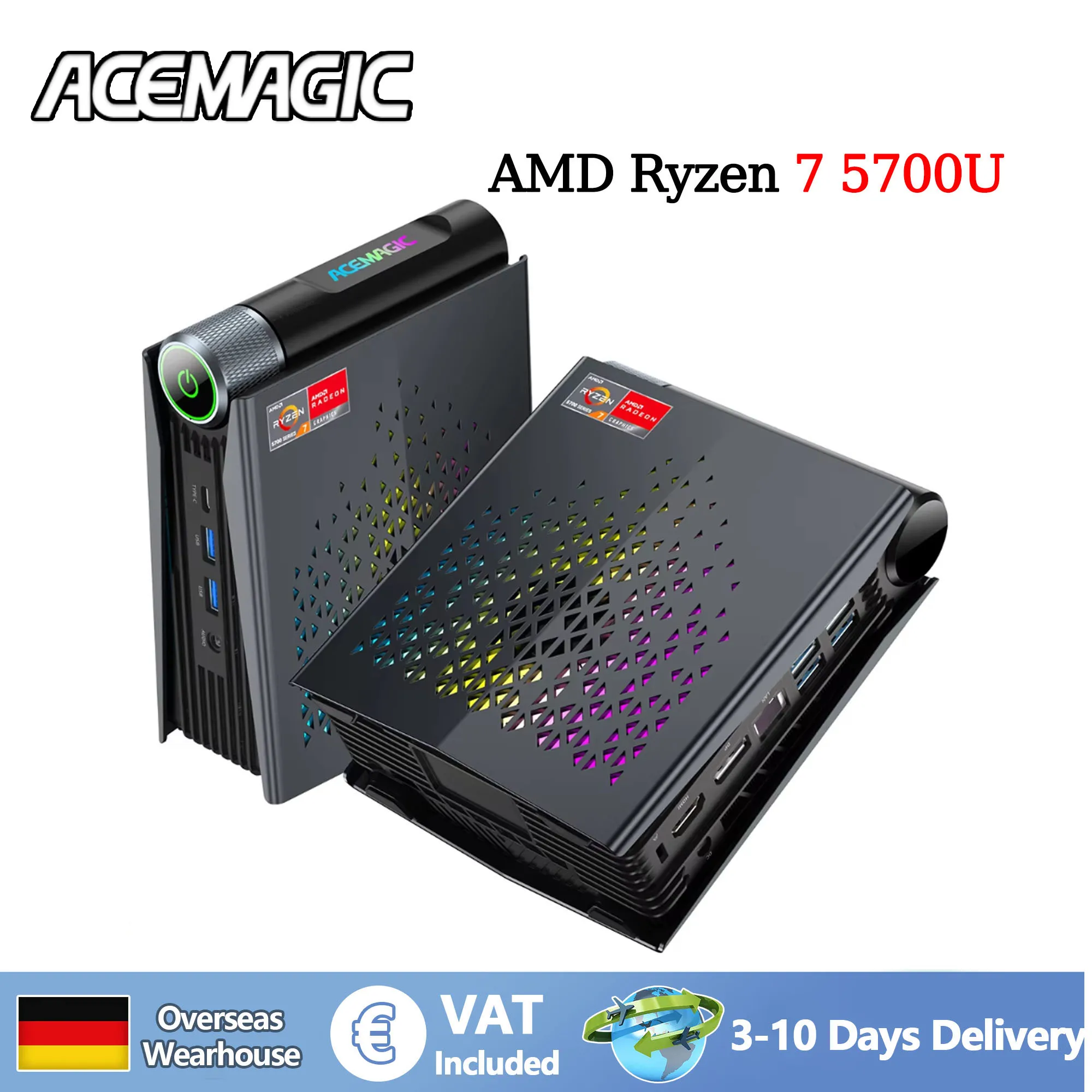 ACEMAGIC S3A MINI PC AMD Ryzen 7 5700U Processore RAM 32 GB DDR4 (fino a 64 GB) 512 GB SSD Dual Channel 8 core/16 thread Wifi6 BT5.2