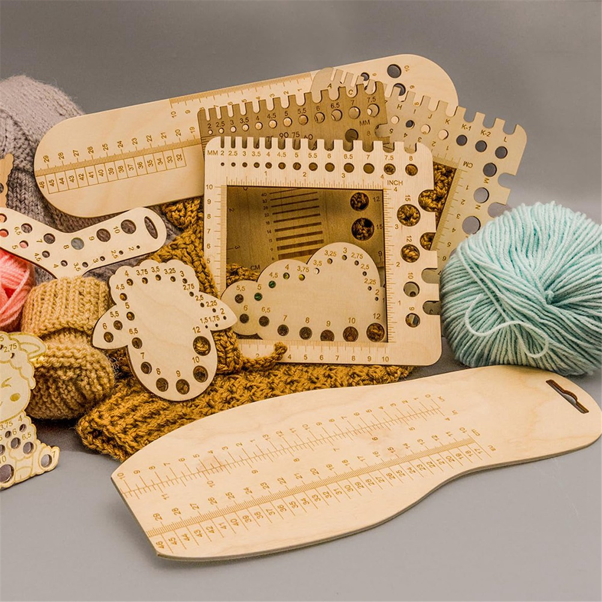 Régua de Knitting Agulha Calibre, Régua Crochet Ganchos, Fio e Swatch Régua, Medidor Universal, A