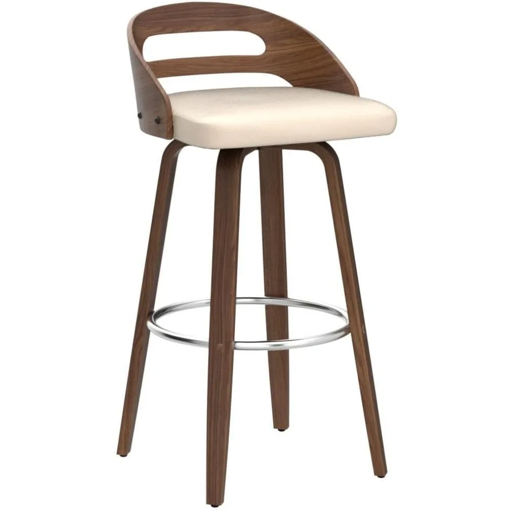 Bar Stools Set of 2,Upholstered Faux Leather, Soft Cushion Seat, Mid Century Bar Stools, Swivel Bar Height Stools