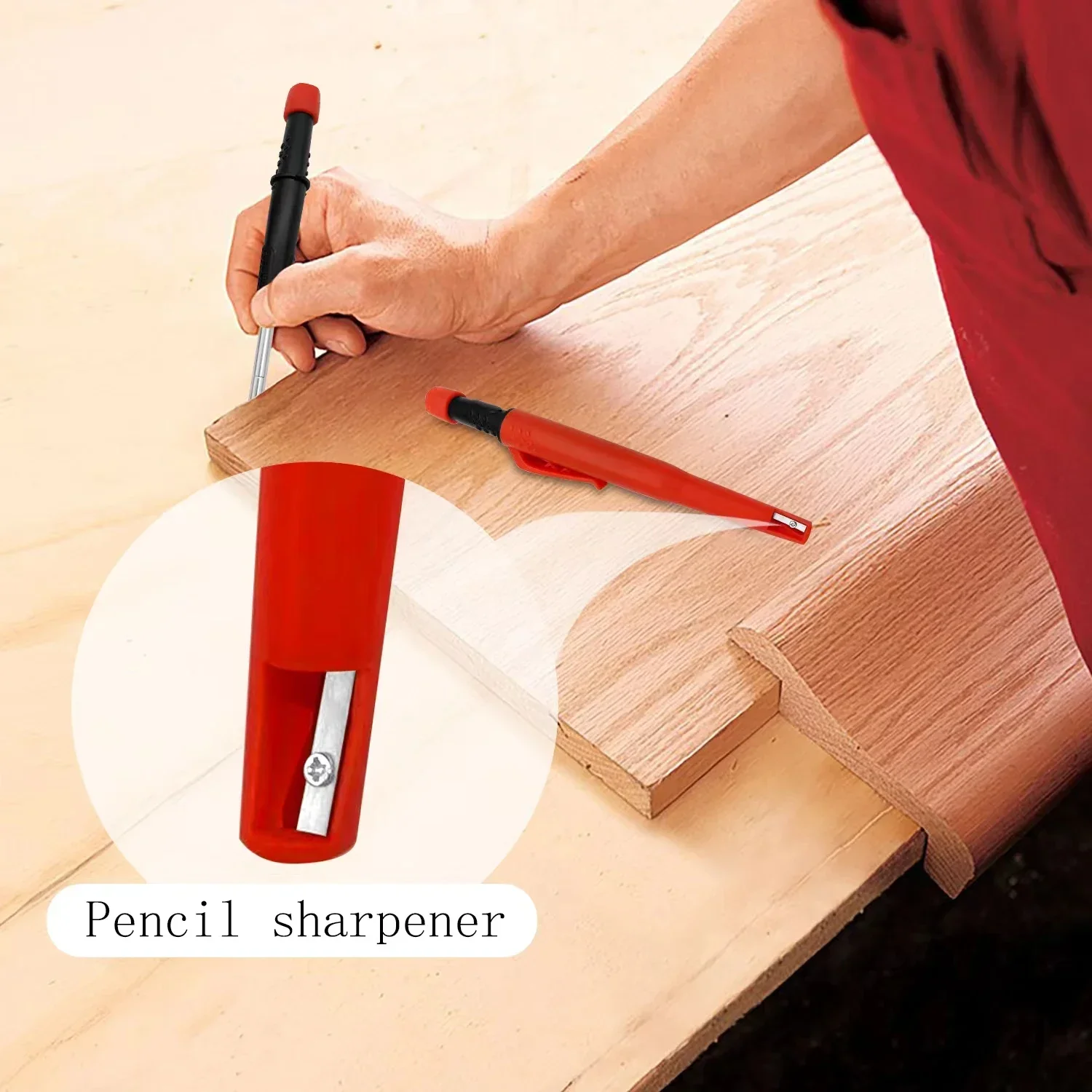 Lápiz mecánico de carpintero sólido, tapa de bolígrafo de diseño de una sola pieza con sacapuntas, lápiz de construcción para carpintería, suministros de papelería