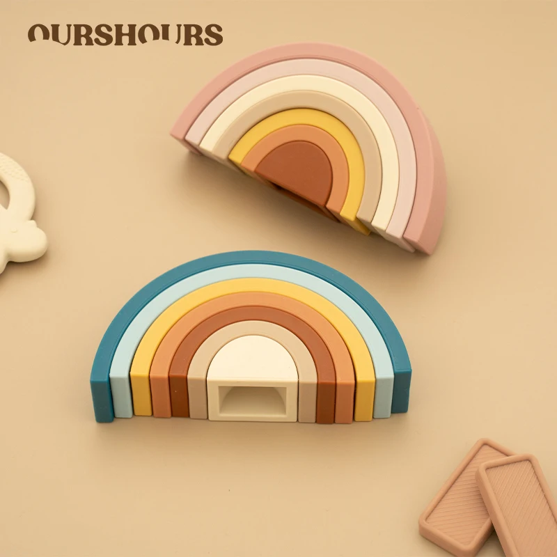 Silicone Baby Rainbow Stacking Toys Building Blocks Montessori Nesting Puzzle Toy for Kids and Babies Early Development Gifts