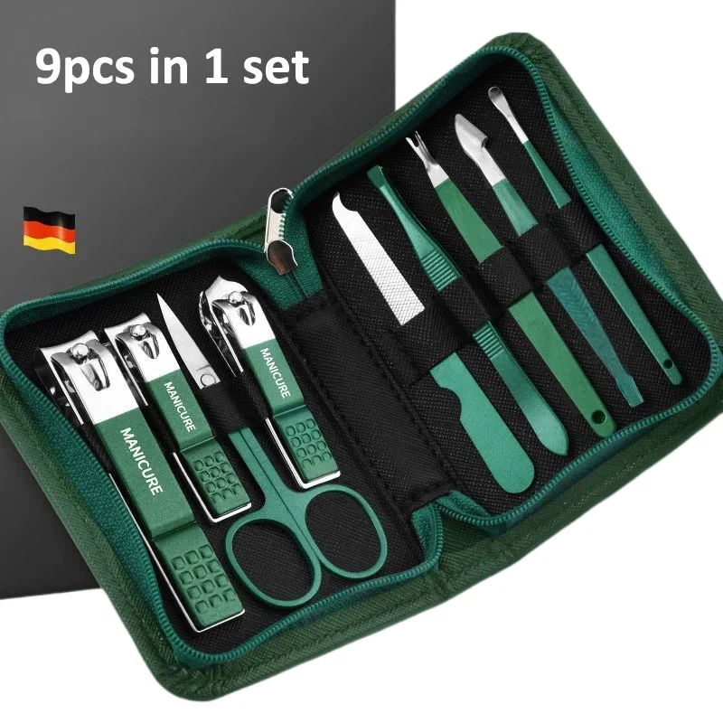 Juego de manicura con Funda de cuero, kits de herramientas profesionales para el cuidado de los pies y la cara, cortaúñas de acero inoxidable, regalo, 6-9 Uds.