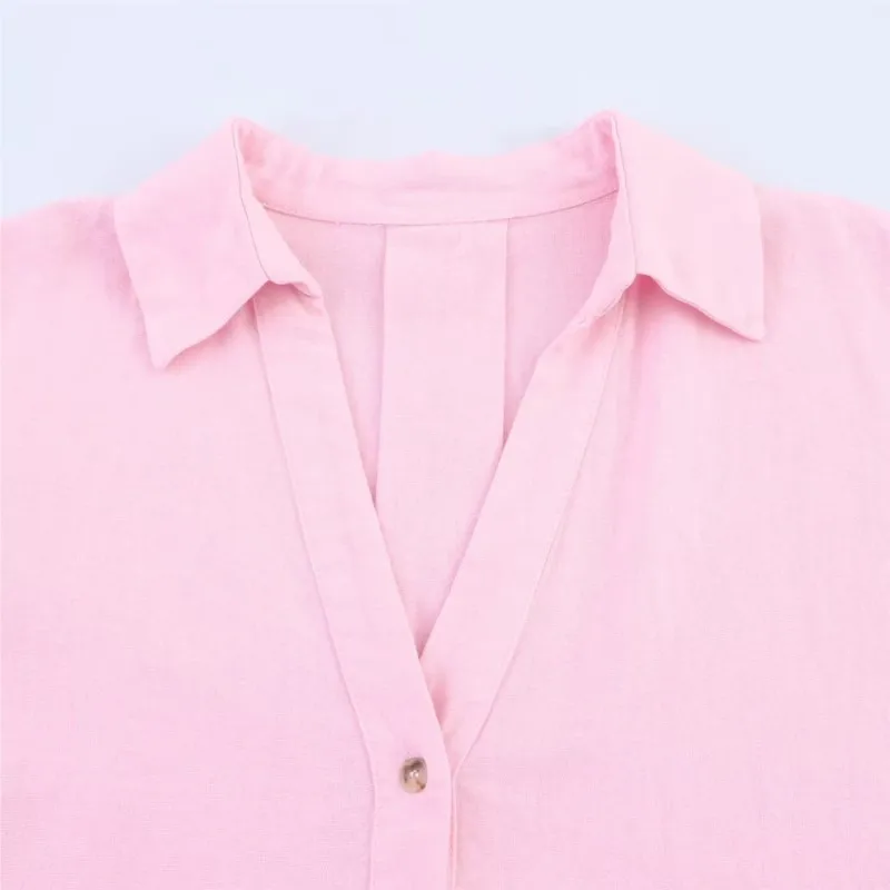 Camicia a maniche larghe HipSeam Donna Primavera Bottoni con orlo asimmetrico Camicie da donna Camicie e camicette in lino con colletto semplice Lady Johnny