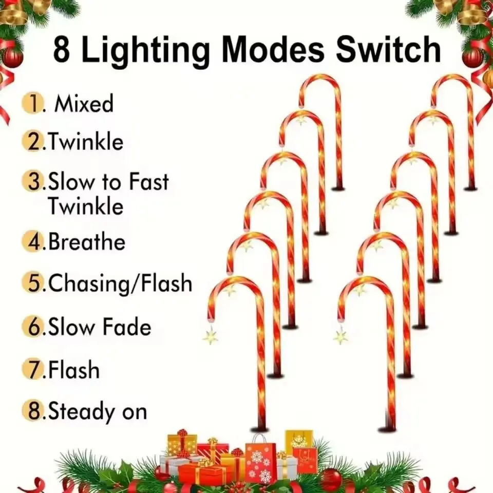 5/8 unids/set luces de jardín de caña con energía Solar impermeables al aire libre 8 modos luces de decoración lámpara de césped de caramelo de Navidad