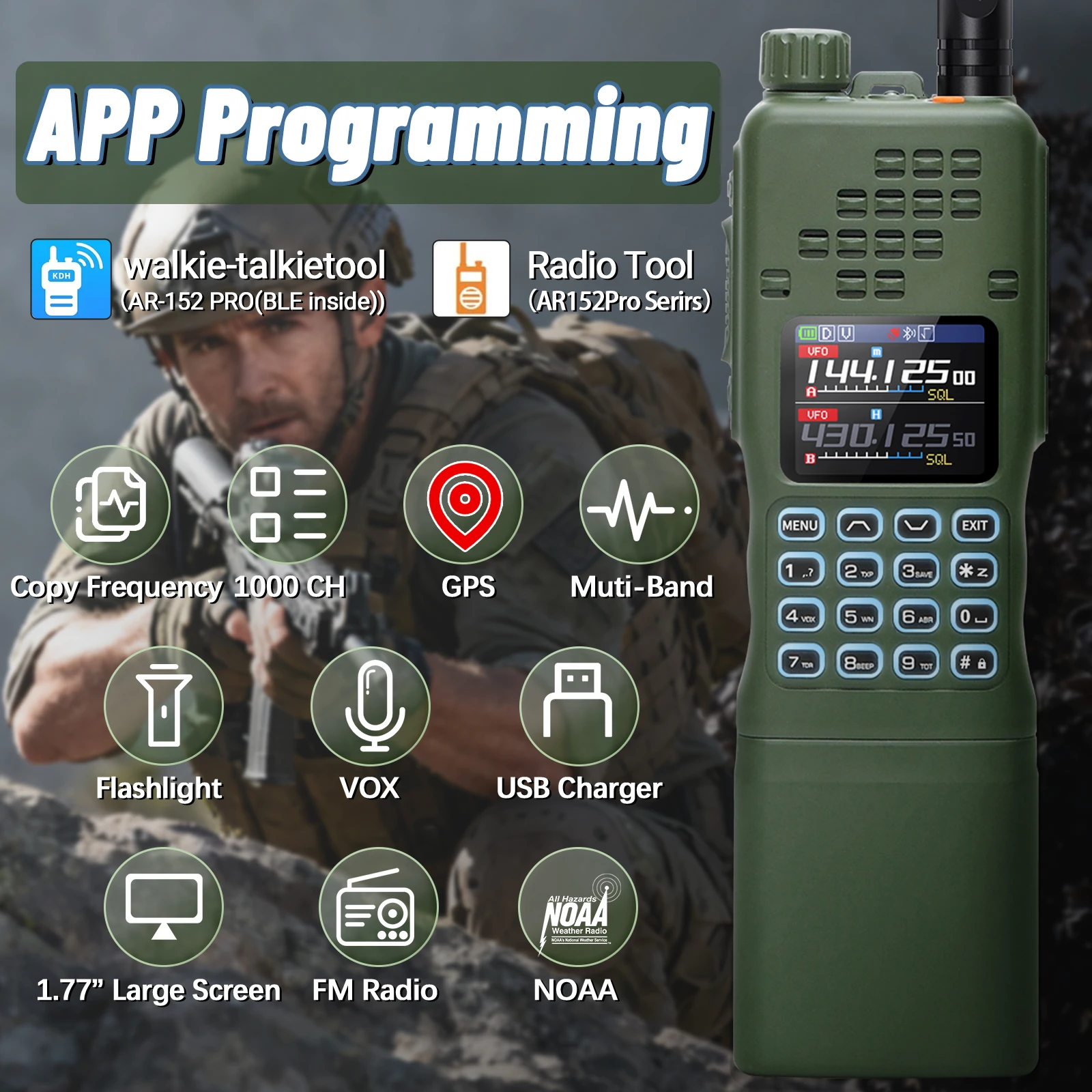 BAOFENG AR-152 プロ GPS トランシーバー長距離 Bluetooth プログラミング 10 ワットマルチバンド 12000mAh 戦術 1000CH 双方向アマチュア無線