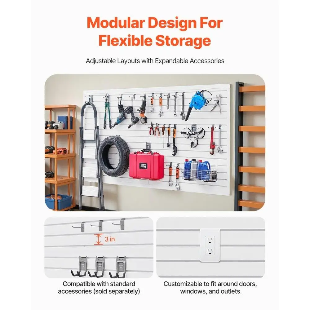 White PVC Garage Slat Wall Panel 8x4 Feet Modular Slatwall Storage Solution for Organization and Display