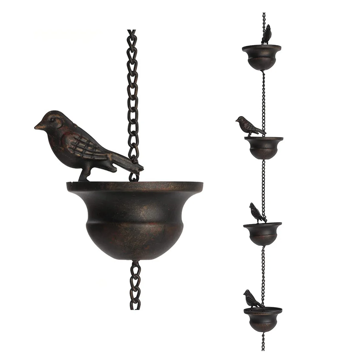 Correntes de chuva para calhas, Aves móveis em copos, Rain Chimes com cabide anexado, 7,8ft