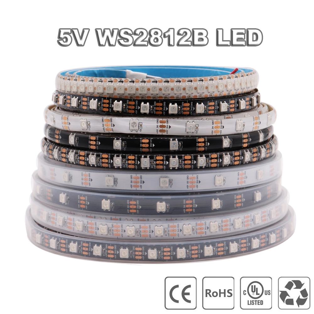 Tira de luces LED RGB DC5V WS2812B SMD 5050 direccionable individualmente IC 30/60/144 píxeles cinta de iluminación LED inteligente IP30/IP65/IP67
